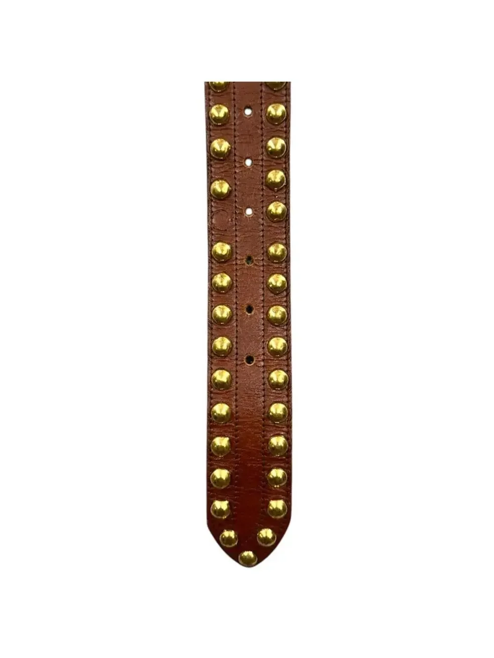 Vintage Inspired Brown Faux Leather Studded Belt with Gold Buckle
